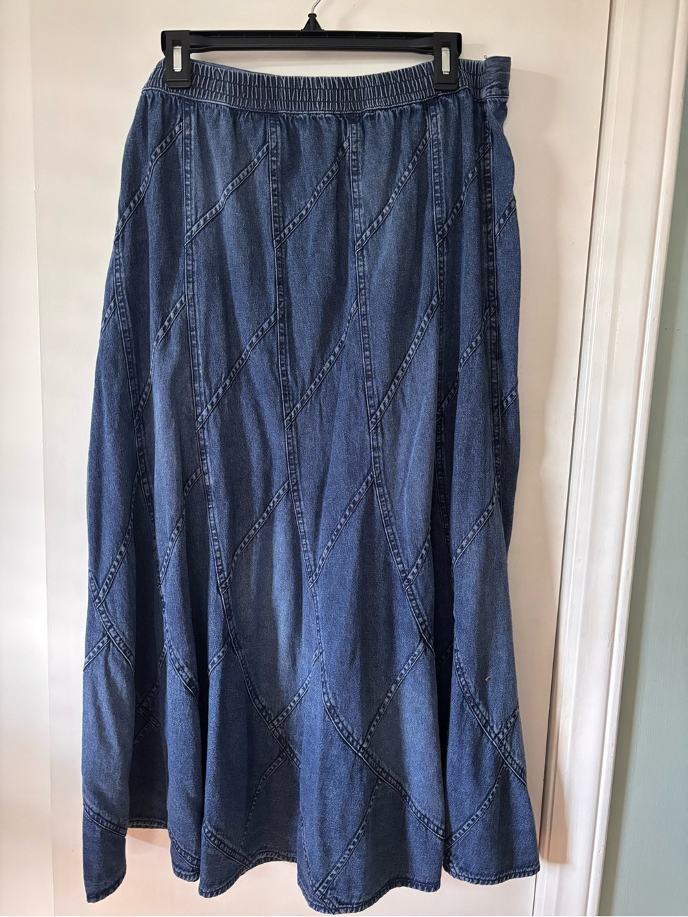 Studio West Women's Blue Denim Patchwork Maxi Skirt 1X